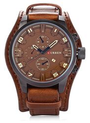 Curren Analog Watch for Men with Leather Band, Brown