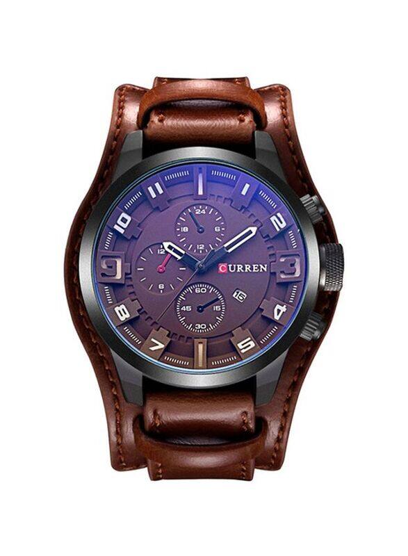 

Curren Analog Watch for Men with Leather Band, Water Resistant, 8225, Brown