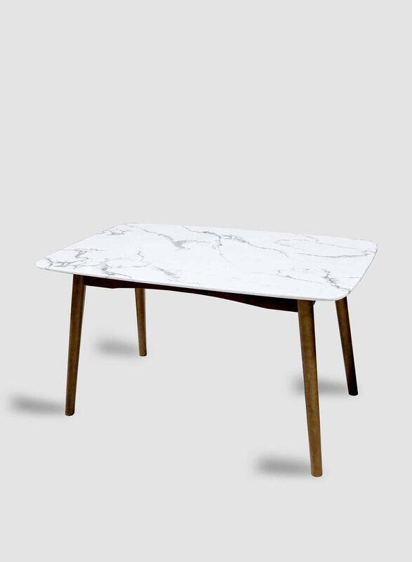 

Jilphar Furniture 4 Seater Dining Table Wood Legs with White Marble Top, White