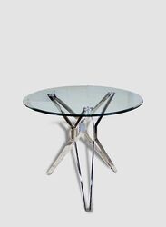 Jilphar Furniture Stainless Steel Legs with Tempered Glass Cafe Restaurant Dining Table, Clear