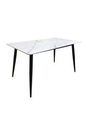 Jilphar Furniture High Gloss Marble Pattern Dining Table, 140 x 80Cm, White