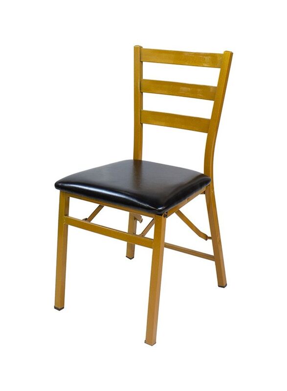Jilphar Furniture Folding Chair with Padded Leather Seat, Black/Gold