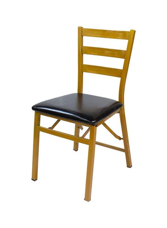 

Jilphar Furniture Folding Chair with Padded Leather Seat, Black/Gold