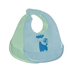 BabiesBasic 2pc Silicone Bib with Food Catcher, BPA Free, Easy to Clean - Blue & Green