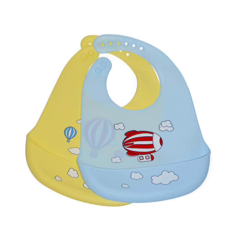 BabiesBasic 2pc Silicone Bib with Food Catcher, BPA Free, Easy to Clean - Blue & Yellow