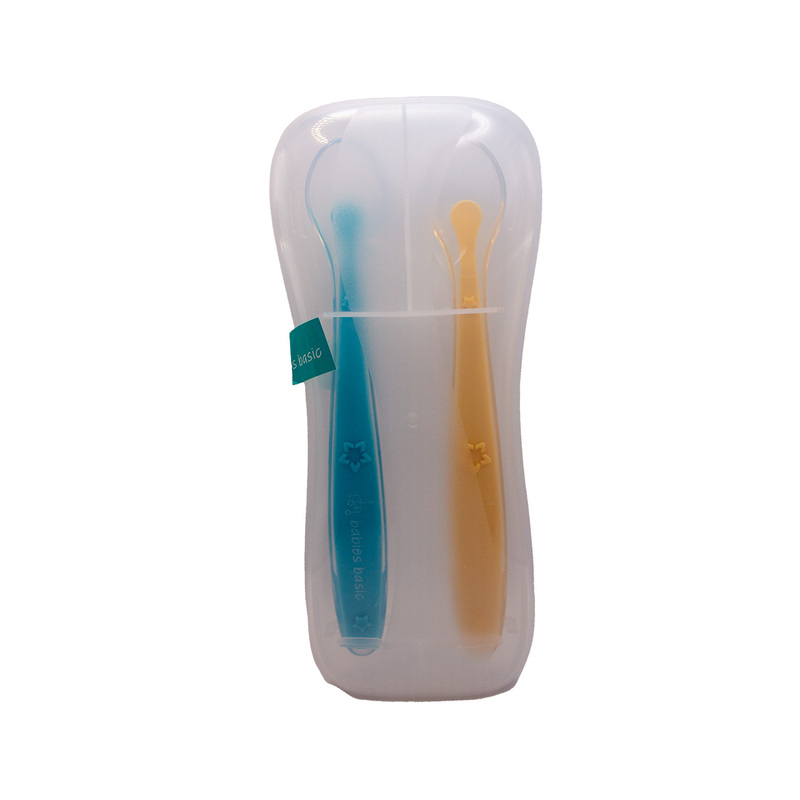 BabiesBasic Spoon Set with Travel Case, Set of 2, Suitable for 9M+ - Yellow & Blue