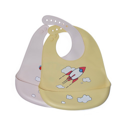 BabiesBasic 2pc Silicone Bib with Food Catcher, BPA Free, Easy to Clean - Yellow & Pink
