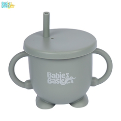 BabiesBasic Feeding Set, 6 Piece, Silicone Set for Self Feeding, Learning & Fine Motor Skills Soft, Easy to Grip, Bib, Bowl, Plate, Mini Utensils, Spoon & 2 in 1 cup - Green