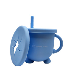 BabiesBasic Multi Purpose 2 in 1 Silicone Cup with Straw or a Snack Lid - Blue
