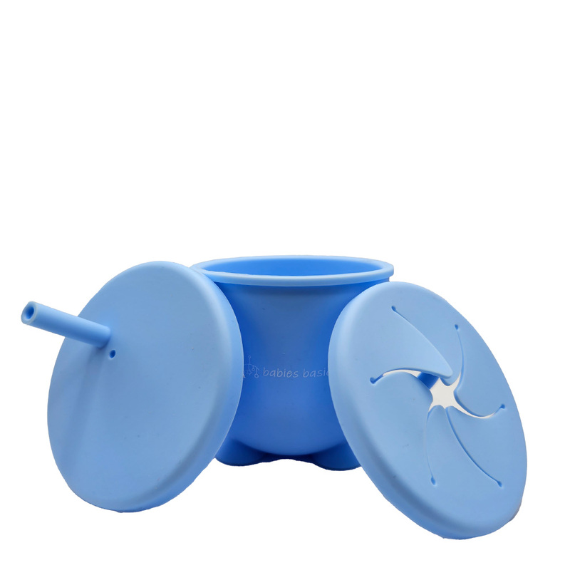 BabiesBasic Multi Purpose 2 in 1 Silicone Cup with Straw or a Snack Lid - Blue