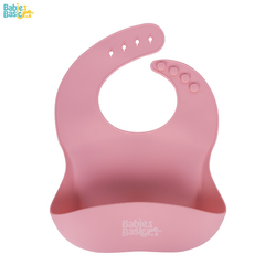 BabiesBasic Feeding Set, 6 Piece, Silicone Set for Self Feeding, Learning & Fine Motor Skills Soft, Easy to Grip, Bib, Bowl, Plate, Mini Utensils, Spoon & 2 in 1 cup - Pink