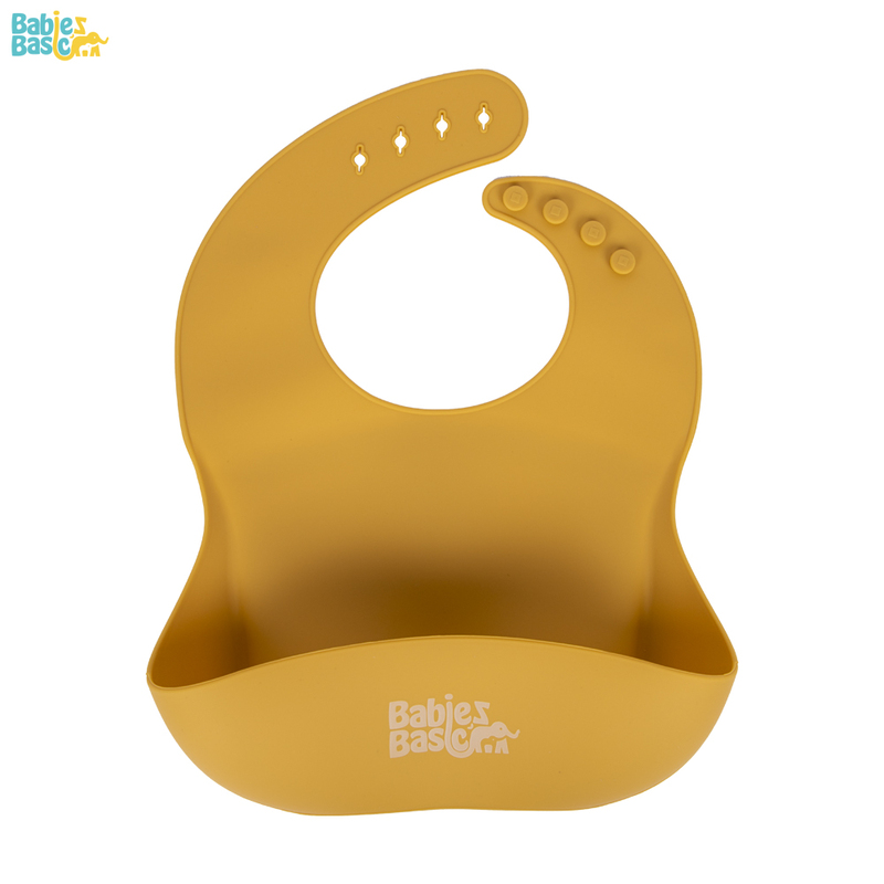 BabiesBasic Feeding Set, 6 Piece, Silicone Set for Self Feeding, Learning & Fine Motor Skills Soft, Easy to Grip, Bib, Bowl, Plate, Mini Utensils, Spoon & 2 in 1 cup - Yellow