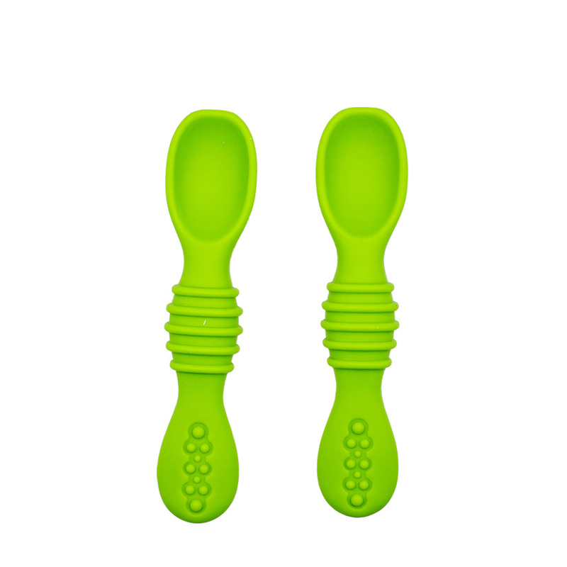 BabiesBasic Soft Tip BPA Free Silicone First Stage Training Spoons - Green