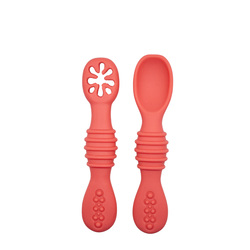 BabiesBasic Soft Tip BPA Free Silicone First Stage Training Spoon with Masher- Pink