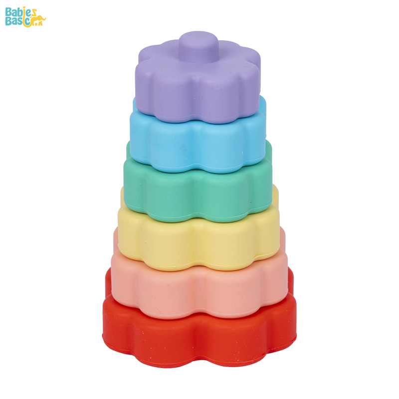 Babies Basic Silicone Stacking Toy for Babies/Kids, Stacking Cup,Flower Shape, BPA Free 100% Safe - Flower