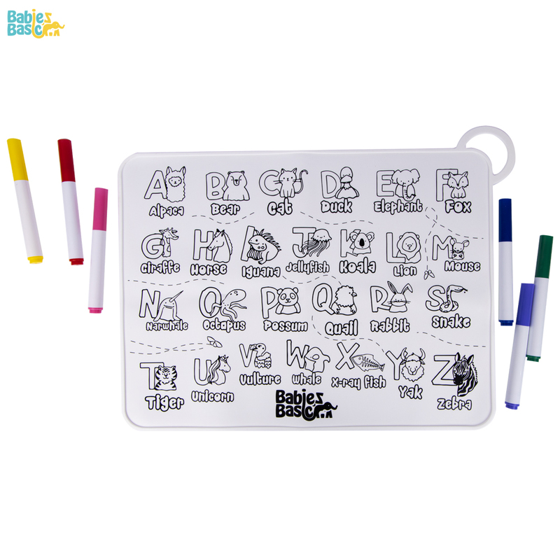 Babies Basic Reusable Silicone Colouring Mat with Pens and Travel Case - English Alphabet Design