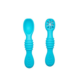 BabiesBasic Soft Tip BPA Free Silicone First Stage Training Spoon with Masher- Blue