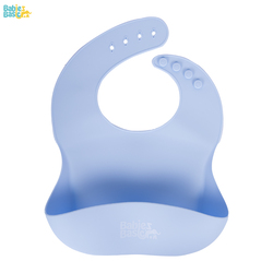 BabiesBasic Feeding Set, 6 Piece, Silicone Set for Self Feeding, Learning & Fine Motor Skills Soft, Easy to Grip, Bib, Bowl, Plate, Mini Utensils, Spoon & 2 in 1 cup - Blue