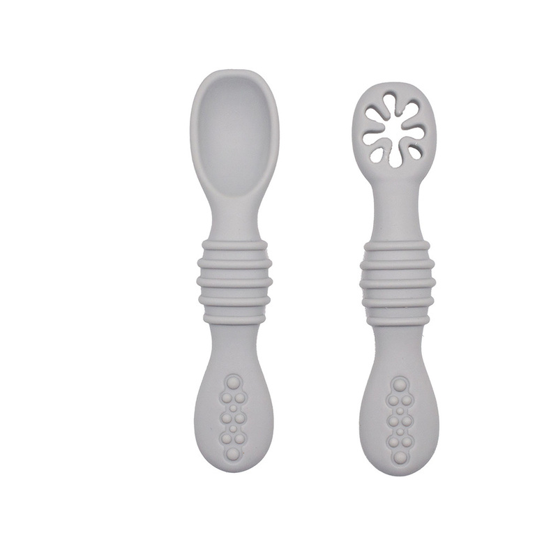 BabiesBasic Soft Tip BPA Free Silicone First Stage Training Spoon with Masher- Grey