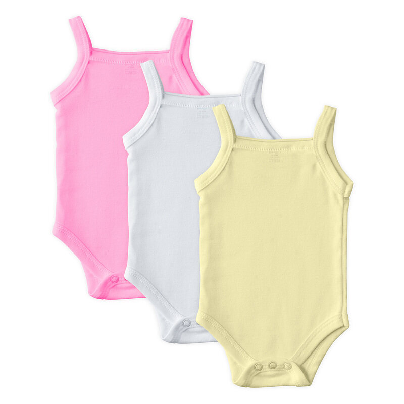 

BabiesBasic 100% Super Combed Cotton, Sleeveless Girls Romper/Bodysuit, for New Born to 24months. Set of 3, 18-24 Months , Pink, Lemon, White