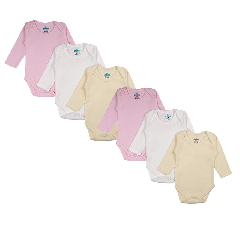 

BabiesBasic 100% Super Combed Cotton, Long Sleeves Romper/Bodysuit, for New Born to 24months. Set of 6 - Pink, Lemon, Cream, 12-18 Months