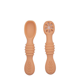 BabiesBasic Soft Tip BPA Free Silicone First Stage Training Spoon with Masher- Blush
