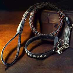 Luciano Leather Dog Collar And Leash Set, Medium, Black