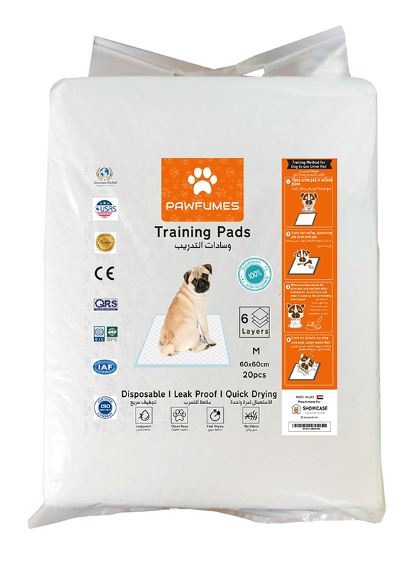 Pawfumes Dog And Puppy Training Pads, 60 x 60cm, 40 Pieces, White