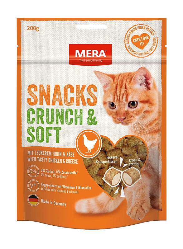 Mera Crunch And Soft Chicken And Cheese Cat Treats Cat Dry Food, 200g