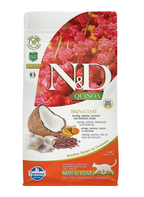 Farmina N&D Quinoa Skin & Coat Herring Adult Cat Dry Food, 1.5 Kg