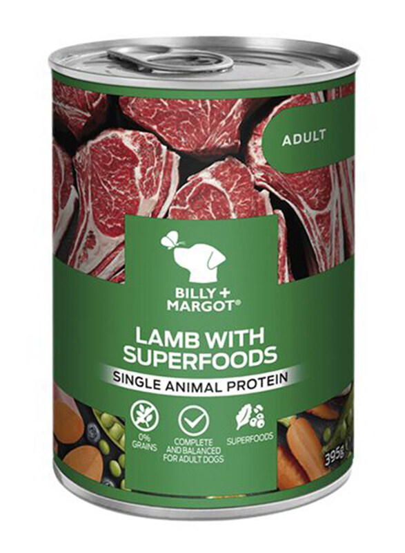 

Billy & Margot Adult Lamb with Superfoods Dog Wet Food, 395g