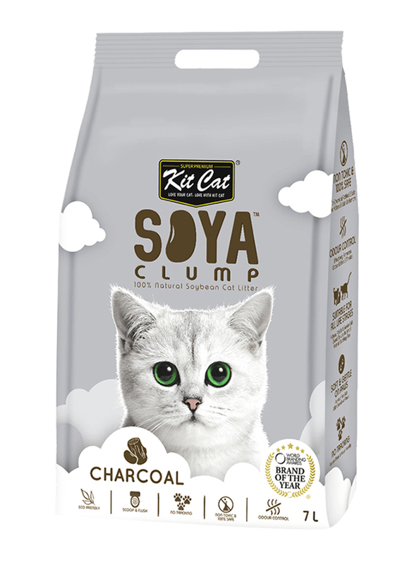 Kit Cat Charcoal Soya Clump Soybean Cat Litter, 7 Liter, Grey