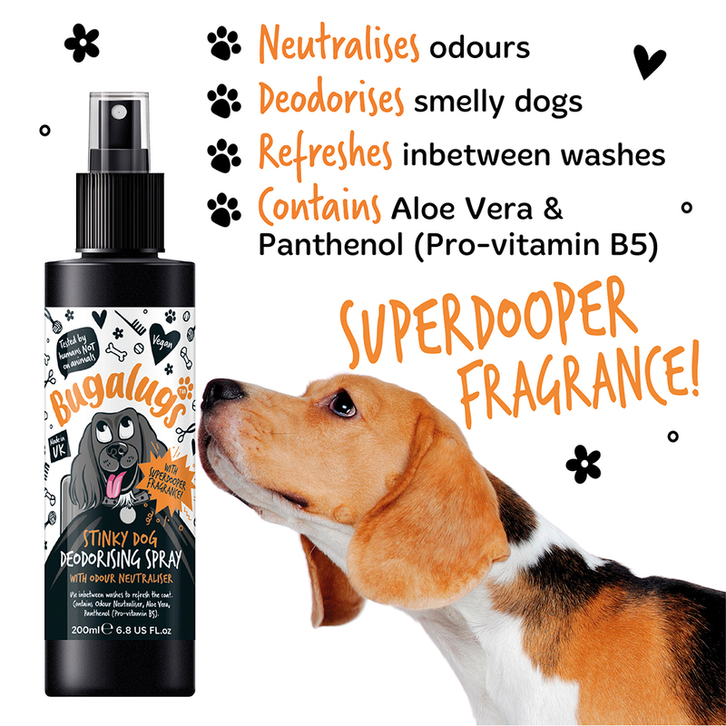 Bugalugs Stinky Citrus & Cedarwood Fragrance Dog Deodorising Spray, 200ml, Black