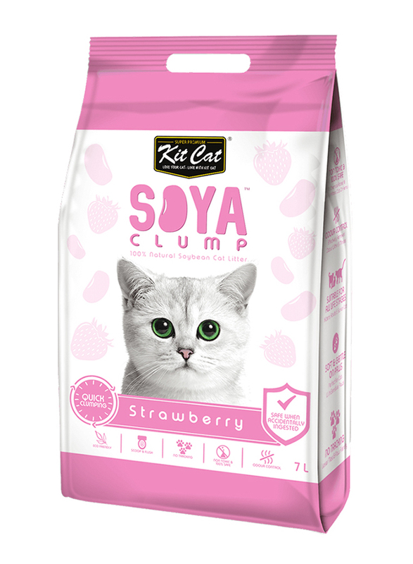 Kit Cat Strawberry Soya Clump Soybean Cat Litter, 7 Liter, Pink