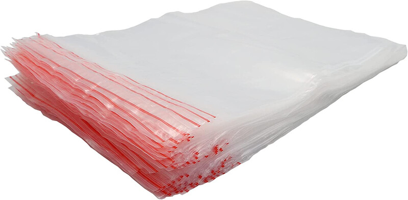 100 Pieces Polypropylene Zipper Bag - Clear/Red, 10 x 14 in