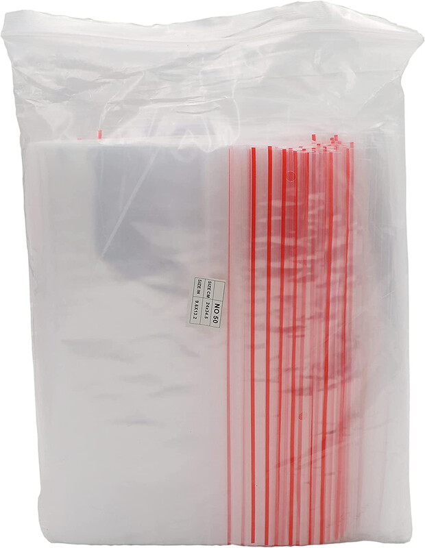 100 Pieces Polypropylene Zipper Bag - Clear/Red, 7 x 11 in