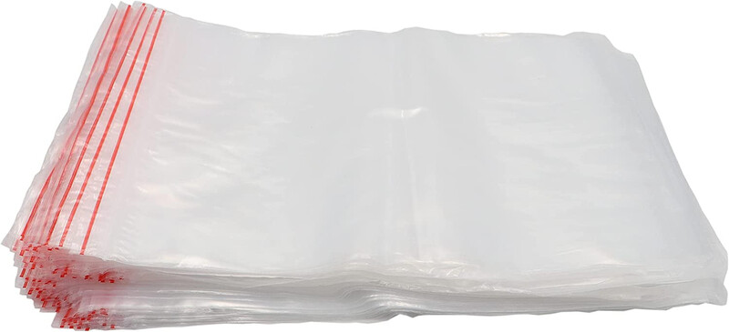 100 Pieces Polypropylene Zipper Bag - Clear/Red, 12 x 18 in