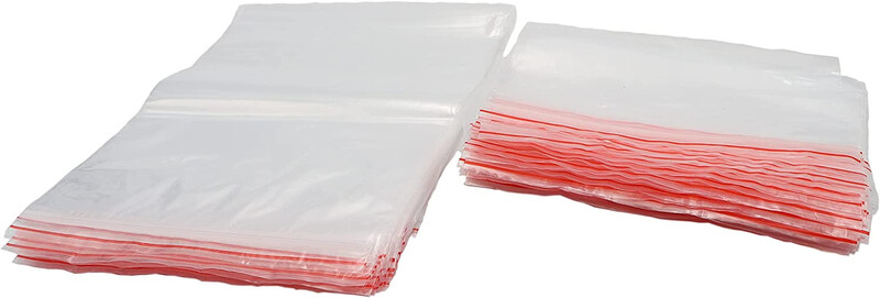 100 Pieces Polypropylene Zipper Bag - Clear/Red, 18 x 20 in