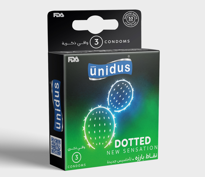 Unidus Condom - DOTTED - New Sensation - Lubricated Condoms for Men, Pack of 3