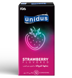 Unidus Condom - STRAWBERRY Flovored - Lubricated Condoms for Men, Pack of 12