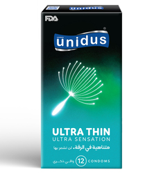 Unidus Condom - ULTRA THIN - Ultra Sensation - Lubricated Condoms for Men, Pack of 12