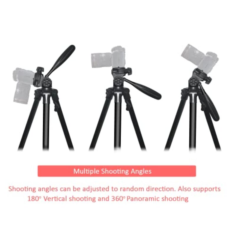 DMK Power T590 Portable Aluminum Camera Tripod with Carrying Bag & Mobile Holder for DSLR Camera with Carry Case, Black