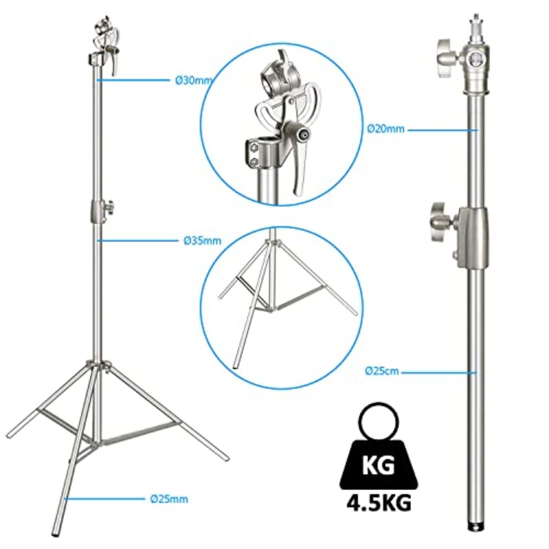 Coopic L380 Stainless Photo Studio 2-way Light Stand Max Height 12.63 Feet & 3.9-7Inch Adjustable Boom Arm Includes Blue Sandbag for Supporting Umbrella Softbox Flash for Portrait Video Light, Silver