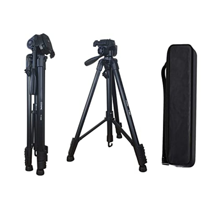 Coopic T590 Adjustable Compact Portable Light Weight Aluminum Travel Tripod & Carrying Bag for DSLR Camera with Carry Case, Black