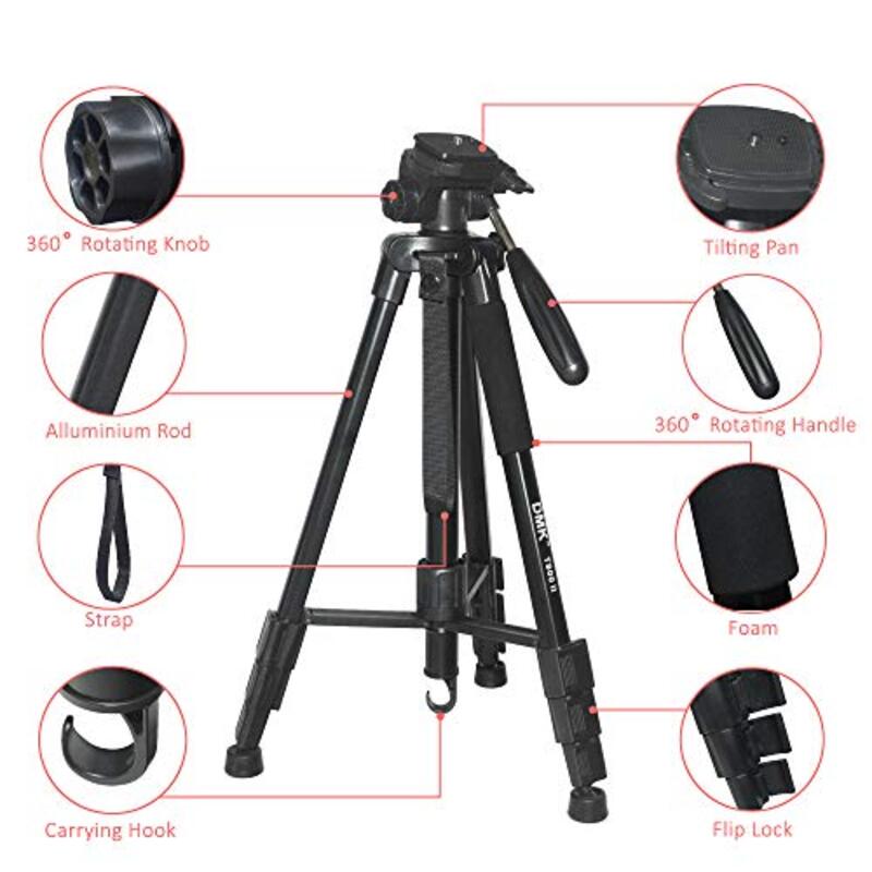 DMK Power DMK-T800II Lightweight Aluminium Alloy Travel Portable Camera Tripod, Black