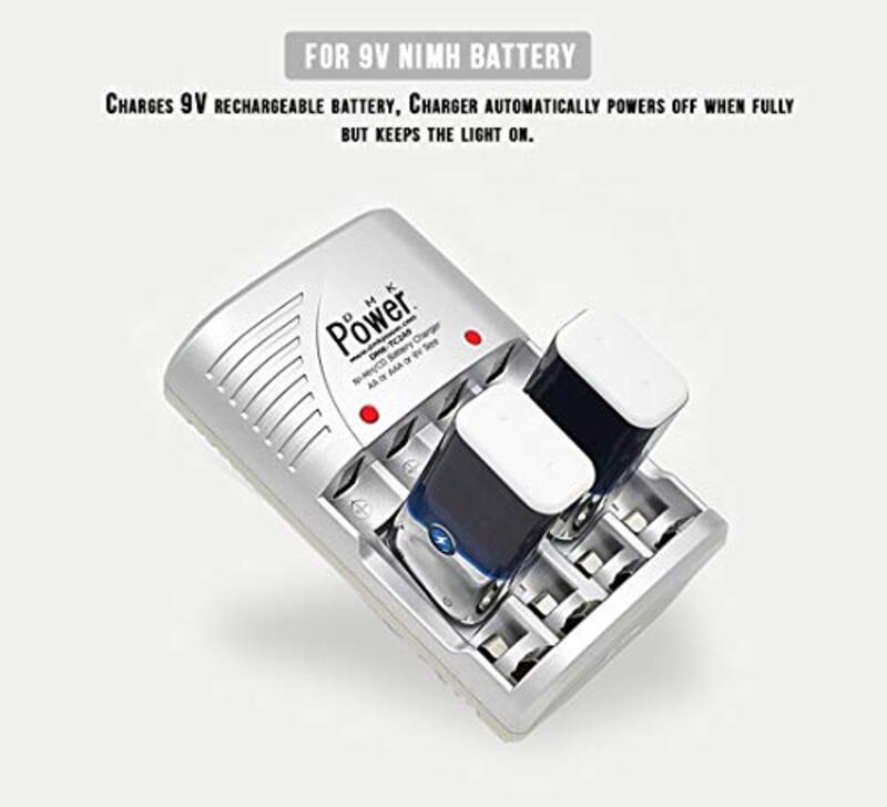 DMK Power TC2A9 4 Slots Smart Rechargeable Charger for AA/AAA/NiCd/9V/NiMh Batteries, Grey