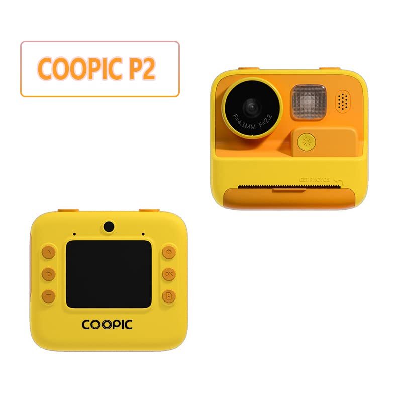 Coopic Children Instant Selfie Print Photo & Video Digital Camera, Full-HD, 1080P, Yellow for, Yellow