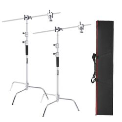 Coopic Stainless Steel C Stand with Holding Arm Grip Head with Turtle Base & Carrying Bag for Video Reflector Monolight Photography, 2 Piece, Multicolour