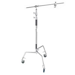 Coopic Stainless Steel C Stand with Holding Arm 2 Grip Head with 3 wheels & Carrying Bag for Video Reflector Monolight Photography, Multicolour