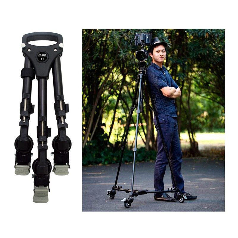 Coopic D1 Dolly Tripod with Adjustable Leg Mounts Locking Wheels & Carry Case for DSLR Camcorders, Black